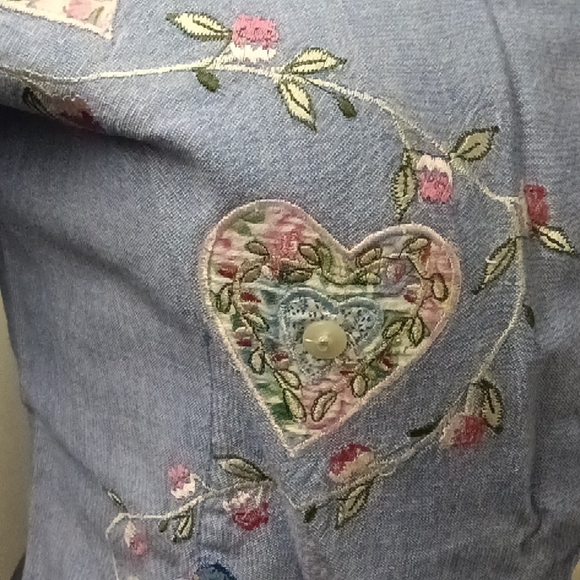 Vintage Bill Blass Denim Embroidered button down long sleeve top blouse - Picture 3 of 12